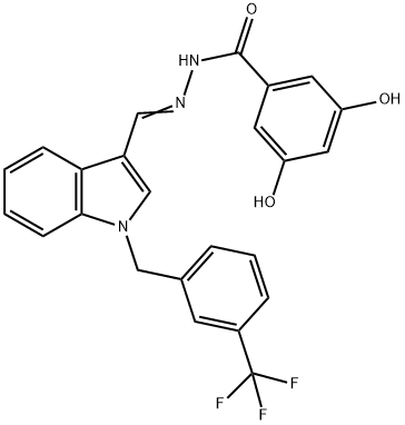 3,5-dihydroxy-N-[(E)-[1-[[3-(trifluoromethyl)phenyl]methyl]indol-3-yl]methylideneamino]benzamide 구조식 이미지