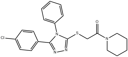 2-[[5-(4-chlorophenyl)-4-phenyl-1,2,4-triazol-3-yl]sulfanyl]-1-piperidin-1-ylethanone 구조식 이미지