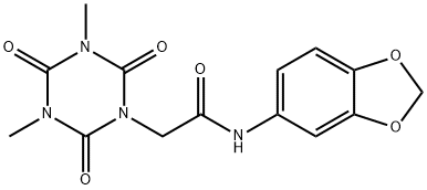 N-(1,3-benzodioxol-5-yl)-2-(3,5-dimethyl-2,4,6-trioxo-1,3,5-triazinan-1-yl)acetamide 구조식 이미지