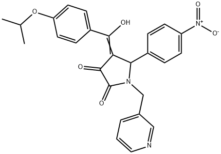 (E)-[2-(4-nitrophenyl)-4,5-dioxo-1-(pyridin-1-ium-3-ylmethyl)pyrrolidin-3-ylidene]-(4-propan-2-yloxyphenyl)methanolate Structure