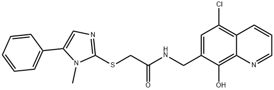 N-[(5-chloro-8-hydroxyquinolin-7-yl)methyl]-2-(1-methyl-5-phenylimidazol-2-yl)sulfanylacetamide Structure