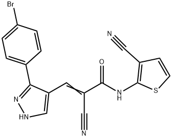 (Z)-3-[5-(4-bromophenyl)-1H-pyrazol-4-yl]-2-cyano-N-(3-cyanothiophen-2-yl)prop-2-enamide 구조식 이미지