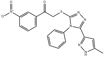 2-[[5-(5-methyl-1H-pyrazol-3-yl)-4-phenyl-1,2,4-triazol-3-yl]sulfanyl]-1-(3-nitrophenyl)ethanone Structure