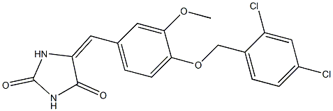 (5E)-5-[[4-[(2,4-dichlorophenyl)methoxy]-3-methoxyphenyl]methylidene]imidazolidine-2,4-dione 구조식 이미지