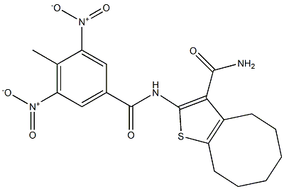 2-[(4-methyl-3,5-dinitrobenzoyl)amino]-4,5,6,7,8,9-hexahydrocycloocta[b]thiophene-3-carboxamide Structure