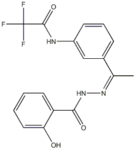 2-hydroxy-N-[(Z)-1-[3-[(2,2,2-trifluoroacetyl)amino]phenyl]ethylideneamino]benzamide 구조식 이미지