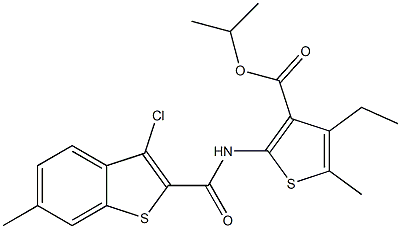 propan-2-yl 2-[(3-chloro-6-methyl-1-benzothiophene-2-carbonyl)amino]-4-ethyl-5-methylthiophene-3-carboxylate Structure