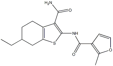N-(3-carbamoyl-6-ethyl-4,5,6,7-tetrahydro-1-benzothiophen-2-yl)-2-methylfuran-3-carboxamide 구조식 이미지