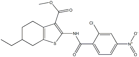 methyl 2-[(2-chloro-4-nitrobenzoyl)amino]-6-ethyl-4,5,6,7-tetrahydro-1-benzothiophene-3-carboxylate 구조식 이미지