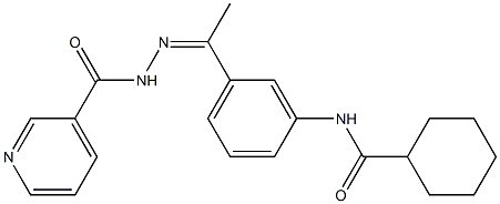 N-[(Z)-1-[3-(cyclohexanecarbonylamino)phenyl]ethylideneamino]pyridine-3-carboxamide 구조식 이미지