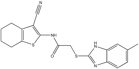 N-(3-cyano-4,5,6,7-tetrahydro-1-benzothiophen-2-yl)-2-[(6-methyl-1H-benzimidazol-2-yl)sulfanyl]acetamide 구조식 이미지