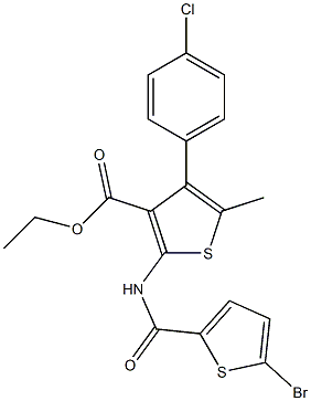 ethyl 2-[(5-bromothiophene-2-carbonyl)amino]-4-(4-chlorophenyl)-5-methylthiophene-3-carboxylate 구조식 이미지