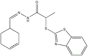 2-(1,3-benzothiazol-2-ylsulfanyl)-N-[(Z)-cyclohex-3-en-1-ylmethylideneamino]propanamide 구조식 이미지