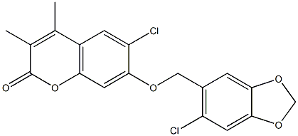 6-chloro-7-[(6-chloro-1,3-benzodioxol-5-yl)methoxy]-3,4-dimethylchromen-2-one Structure