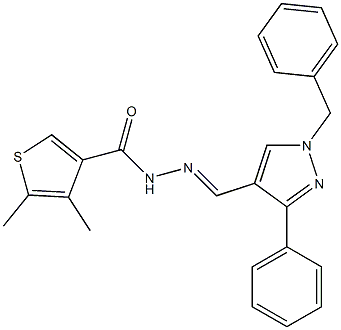 N-[(E)-(1-benzyl-3-phenylpyrazol-4-yl)methylideneamino]-4,5-dimethylthiophene-3-carboxamide 구조식 이미지