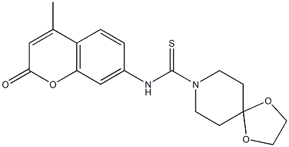 N-(4-methyl-2-oxochromen-7-yl)-1,4-dioxa-8-azaspiro[4.5]decane-8-carbothioamide Structure