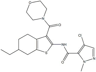 4-chloro-N-[6-ethyl-3-(morpholine-4-carbonyl)-4,5,6,7-tetrahydro-1-benzothiophen-2-yl]-2-methylpyrazole-3-carboxamide Structure