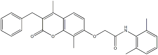 2-(3-benzyl-4,8-dimethyl-2-oxochromen-7-yl)oxy-N-(2,6-dimethylphenyl)acetamide 구조식 이미지