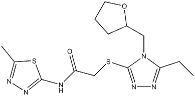 2-[[5-ethyl-4-(oxolan-2-ylmethyl)-1,2,4-triazol-3-yl]sulfanyl]-N-(5-methyl-1,3,4-thiadiazol-2-yl)acetamide 구조식 이미지