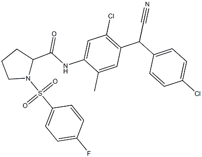 N-[5-chloro-4-[(4-chlorophenyl)-cyanomethyl]-2-methylphenyl]-1-(4-fluorophenyl)sulfonylpyrrolidine-2-carboxamide 구조식 이미지