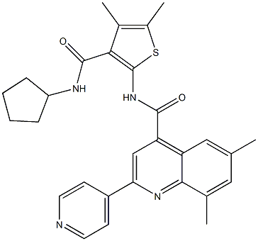 N-[3-(cyclopentylcarbamoyl)-4,5-dimethylthiophen-2-yl]-6,8-dimethyl-2-pyridin-4-ylquinoline-4-carboxamide 구조식 이미지