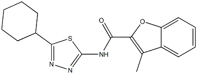 N-(5-cyclohexyl-1,3,4-thiadiazol-2-yl)-3-methyl-1-benzofuran-2-carboxamide 구조식 이미지