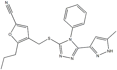 4-[[5-(5-methyl-1H-pyrazol-3-yl)-4-phenyl-1,2,4-triazol-3-yl]sulfanylmethyl]-5-propylfuran-2-carbonitrile Structure