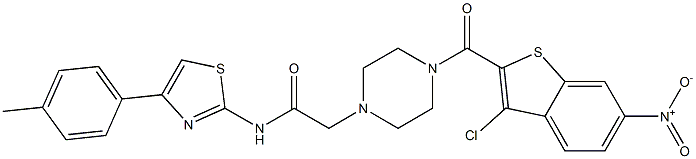 2-[4-(3-chloro-6-nitro-1-benzothiophene-2-carbonyl)piperazin-1-yl]-N-[4-(4-methylphenyl)-1,3-thiazol-2-yl]acetamide Structure