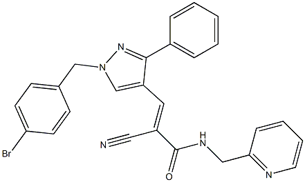 (E)-3-[1-[(4-bromophenyl)methyl]-3-phenylpyrazol-4-yl]-2-cyano-N-(pyridin-2-ylmethyl)prop-2-enamide Structure