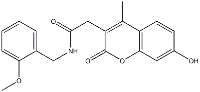 2-(7-hydroxy-4-methyl-2-oxochromen-3-yl)-N-[(2-methoxyphenyl)methyl]acetamide 구조식 이미지