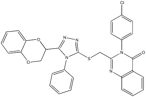 3-(4-chlorophenyl)-2-[[5-(2,3-dihydro-1,4-benzodioxin-3-yl)-4-phenyl-1,2,4-triazol-3-yl]sulfanylmethyl]quinazolin-4-one 구조식 이미지