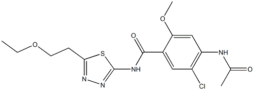 4-acetamido-5-chloro-N-[5-(2-ethoxyethyl)-1,3,4-thiadiazol-2-yl]-2-methoxybenzamide Structure