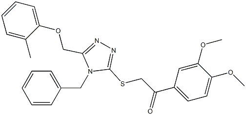 2-[[4-benzyl-5-[(2-methylphenoxy)methyl]-1,2,4-triazol-3-yl]sulfanyl]-1-(3,4-dimethoxyphenyl)ethanone 구조식 이미지