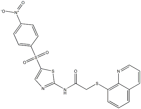 N-[5-(4-nitrophenyl)sulfonyl-1,3-thiazol-2-yl]-2-quinolin-8-ylsulfanylacetamide 구조식 이미지