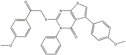 5-(4-methoxyphenyl)-2-[2-(4-methoxyphenyl)-2-oxoethyl]sulfanyl-3-phenylthieno[2,3-d]pyrimidin-4-one Structure