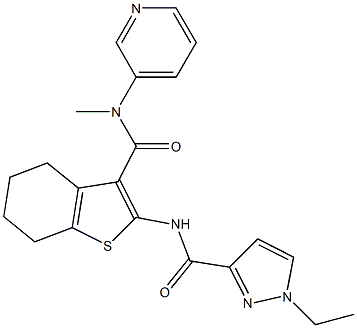 1-ethyl-N-[3-(pyridin-3-ylmethylcarbamoyl)-4,5,6,7-tetrahydro-1-benzothiophen-2-yl]pyrazole-3-carboxamide Structure