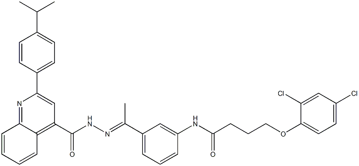 N-[(E)-1-[3-[4-(2,4-dichlorophenoxy)butanoylamino]phenyl]ethylideneamino]-2-(4-propan-2-ylphenyl)quinoline-4-carboxamide 구조식 이미지