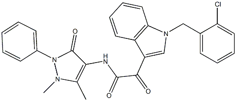 2-[1-[(2-chlorophenyl)methyl]indol-3-yl]-N-(1,5-dimethyl-3-oxo-2-phenylpyrazol-4-yl)-2-oxoacetamide Structure