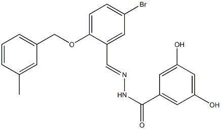 N-[(E)-[5-bromo-2-[(3-methylphenyl)methoxy]phenyl]methylideneamino]-3,5-dihydroxybenzamide 구조식 이미지