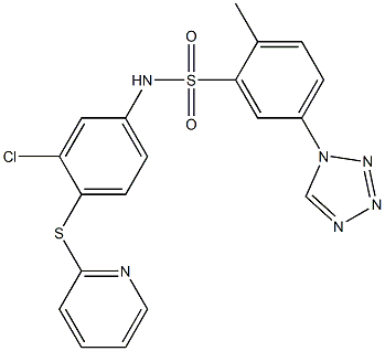 N-(3-chloro-4-pyridin-2-ylsulfanylphenyl)-2-methyl-5-(tetrazol-1-yl)benzenesulfonamide 구조식 이미지