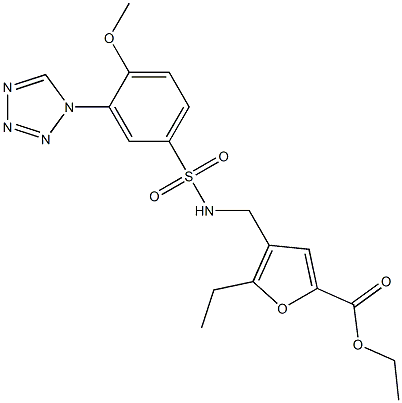 ethyl 5-ethyl-4-[[[4-methoxy-3-(tetrazol-1-yl)phenyl]sulfonylamino]methyl]furan-2-carboxylate 구조식 이미지