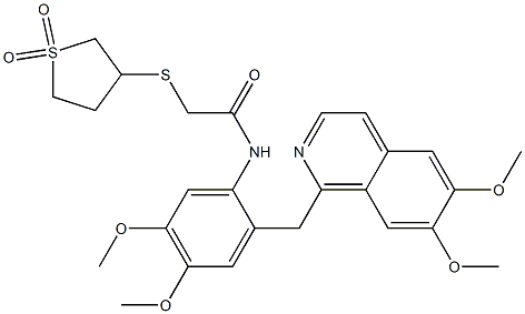 N-[2-[(6,7-dimethoxyisoquinolin-1-yl)methyl]-4,5-dimethoxyphenyl]-2-(1,1-dioxothiolan-3-yl)sulfanylacetamide 구조식 이미지