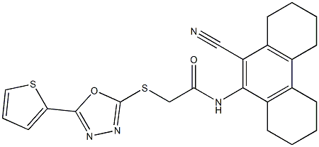 N-(10-cyano-1,2,3,4,5,6,7,8-octahydrophenanthren-9-yl)-2-[(5-thiophen-2-yl-1,3,4-oxadiazol-2-yl)sulfanyl]acetamide 구조식 이미지