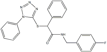 N-[(4-fluorophenyl)methyl]-2-phenyl-2-(1-phenyltetrazol-5-yl)sulfanylacetamide 구조식 이미지