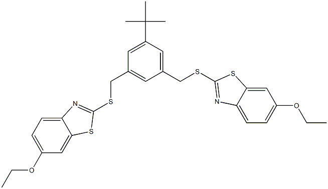 2-[[3-tert-butyl-5-[(6-ethoxy-1,3-benzothiazol-2-yl)sulfanylmethyl]phenyl]methylsulfanyl]-6-ethoxy-1,3-benzothiazole Structure