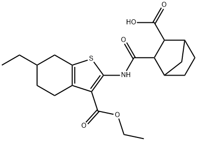 2-[(3-ethoxycarbonyl-6-ethyl-4,5,6,7-tetrahydro-1-benzothiophen-2-yl)carbamoyl]bicyclo[2.2.1]heptane-3-carboxylic acid Structure