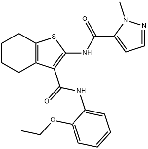 N-[3-[(2-ethoxyphenyl)carbamoyl]-4,5,6,7-tetrahydro-1-benzothiophen-2-yl]-2-methylpyrazole-3-carboxamide 구조식 이미지