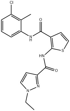 N-[3-[(3-chloro-2-methylphenyl)carbamoyl]thiophen-2-yl]-1-ethylpyrazole-3-carboxamide 구조식 이미지