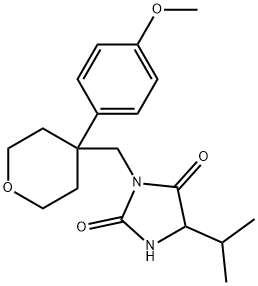 3-[[4-(4-methoxyphenyl)oxan-4-yl]methyl]-5-propan-2-ylimidazolidine-2,4-dione 구조식 이미지
