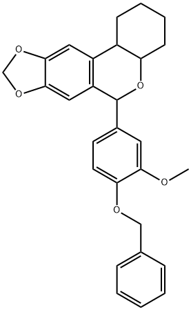 6-(3-methoxy-4-phenylmethoxyphenyl)-2,3,4,4a,6,11b-hexahydro-1H-[1,3]benzodioxolo[5,6-c]chromene 구조식 이미지